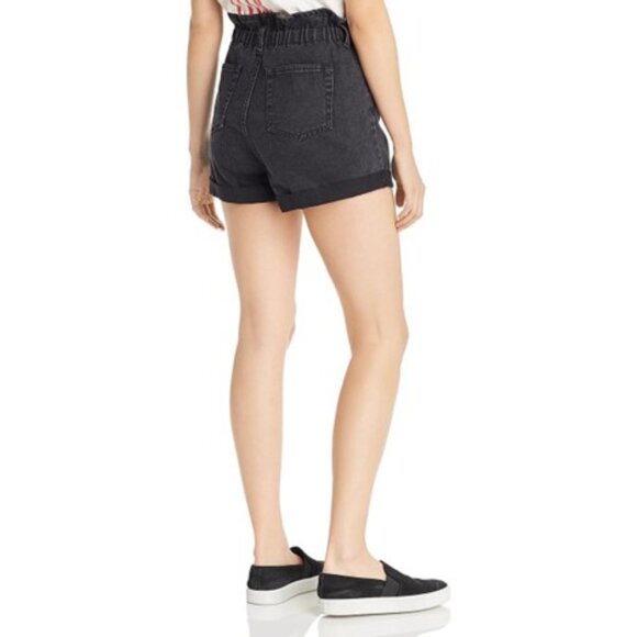 NWT [Sunset & Spring] Black Cotton Cuffed Paperbag Denim Shorts Women's Sz Small - Picture 3 of 4